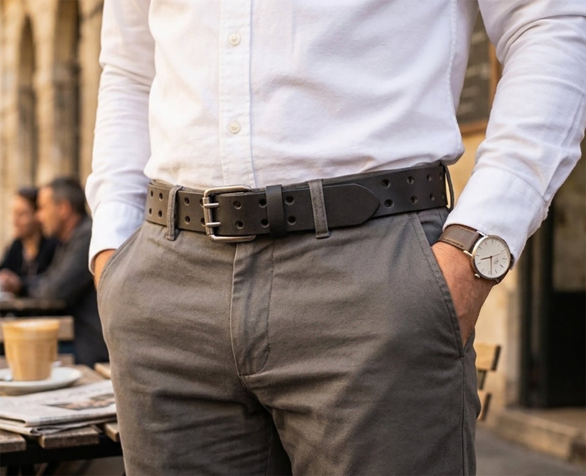 The Pueblo: Double Prong Full Grain Buffalo Leather Belt - 1.5" - TheBeltShoppe.com