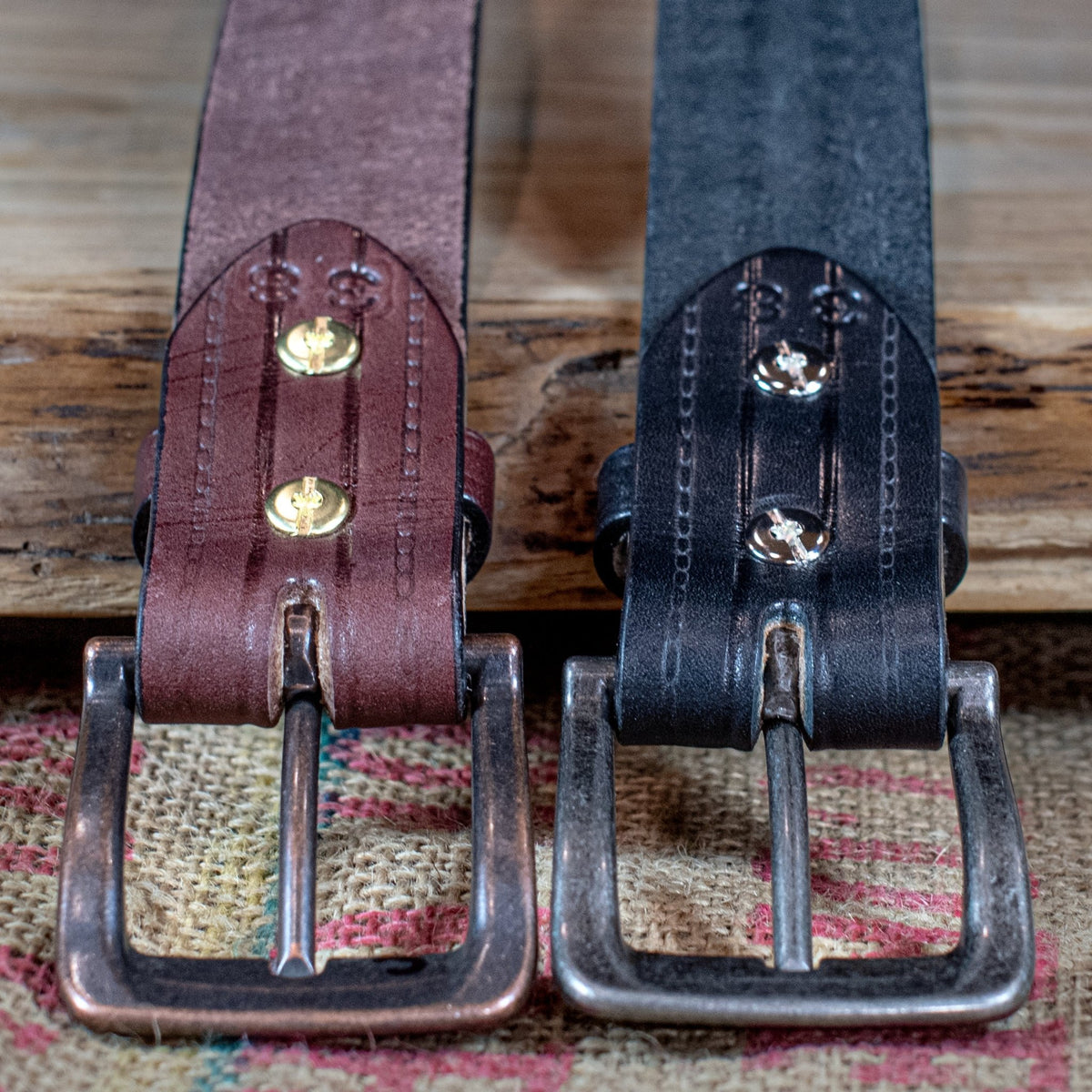 The Rancher: Embossed Lines Heavy Duty Brown Leather Belt - 1.5" - TheBeltShoppe.com