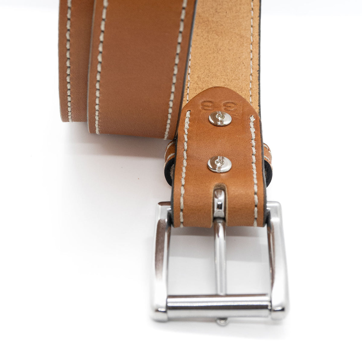 The Rustler: Tan Stitched Heavy Duty Leather Belt - Made by Amish - 1.5" - TheBeltShoppe.com