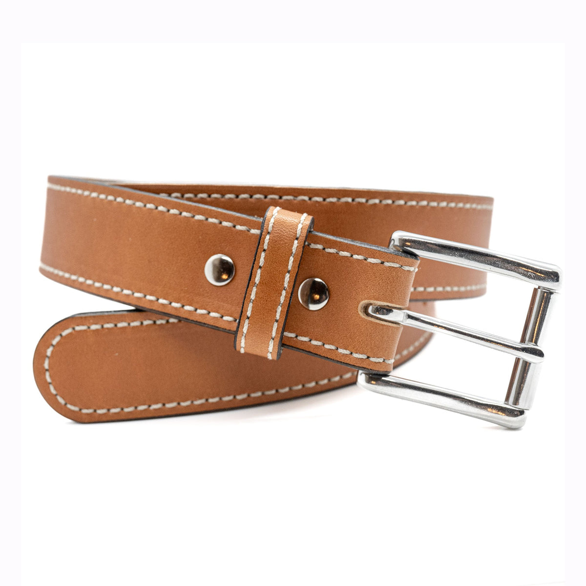 The Rustler: Tan Stitched Heavy Duty Leather Belt - Made by Amish - 1.5" - TheBeltShoppe.com