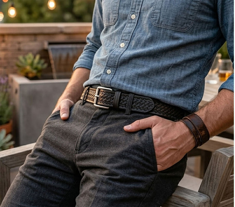 The Sheriff: Black Basket Weave Heavy Duty Leather Belt - 1.5" - TheBeltShoppe.com