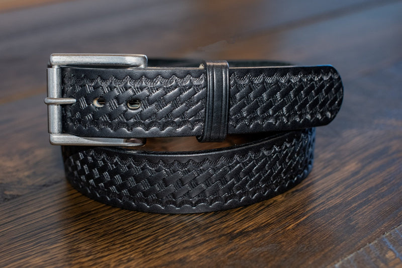 The Sheriff: Black Basket Weave Heavy Duty Leather Belt - 1.5" - TheBeltShoppe.com