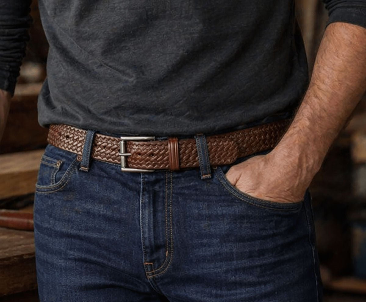 The Sheriff: Brown Basket Weave Heavy Duty Leather Belt - 1.5" - TheBeltShoppe.com