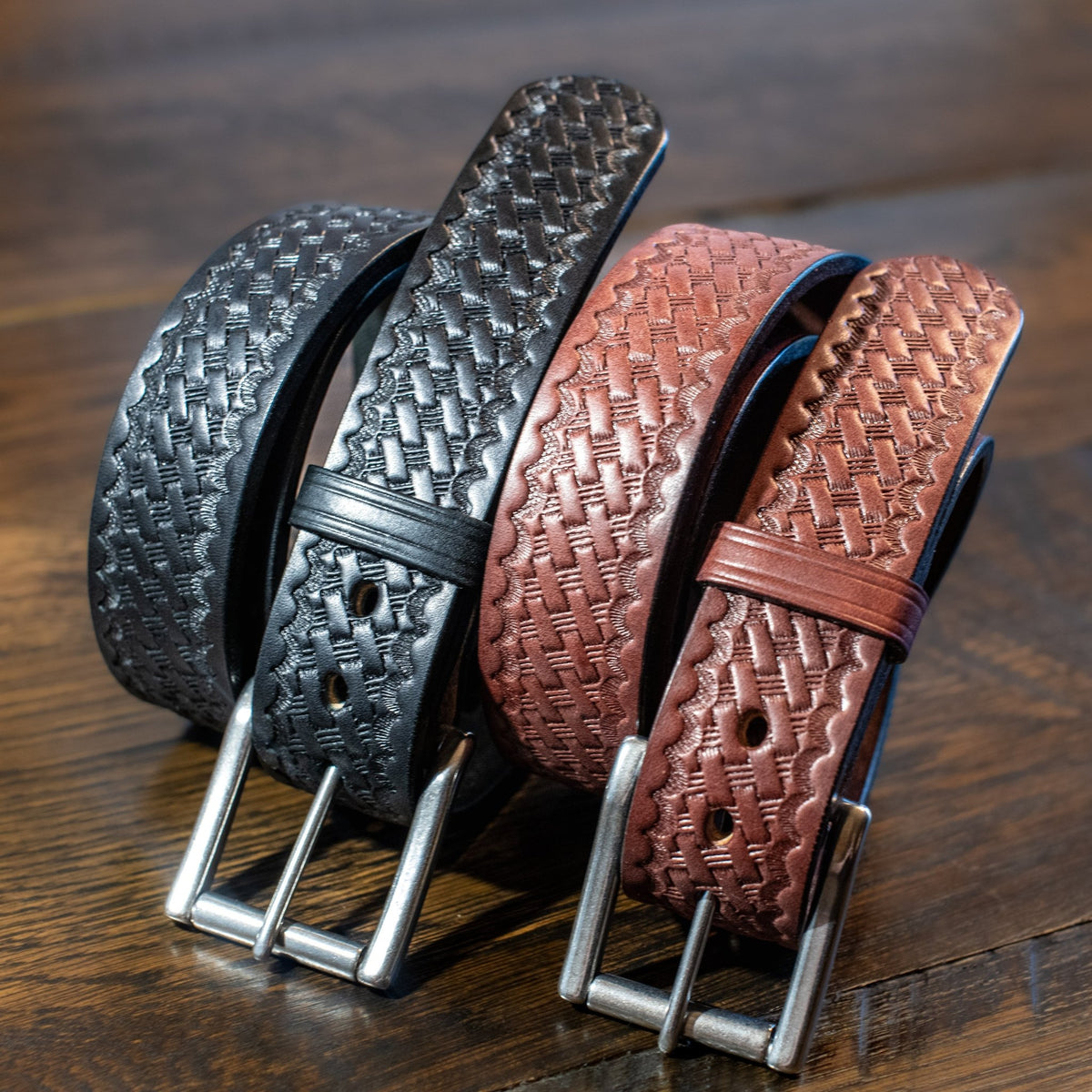 The Sheriff: Brown Basket Weave Heavy Duty Leather Belt - 1.5" - TheBeltShoppe.com