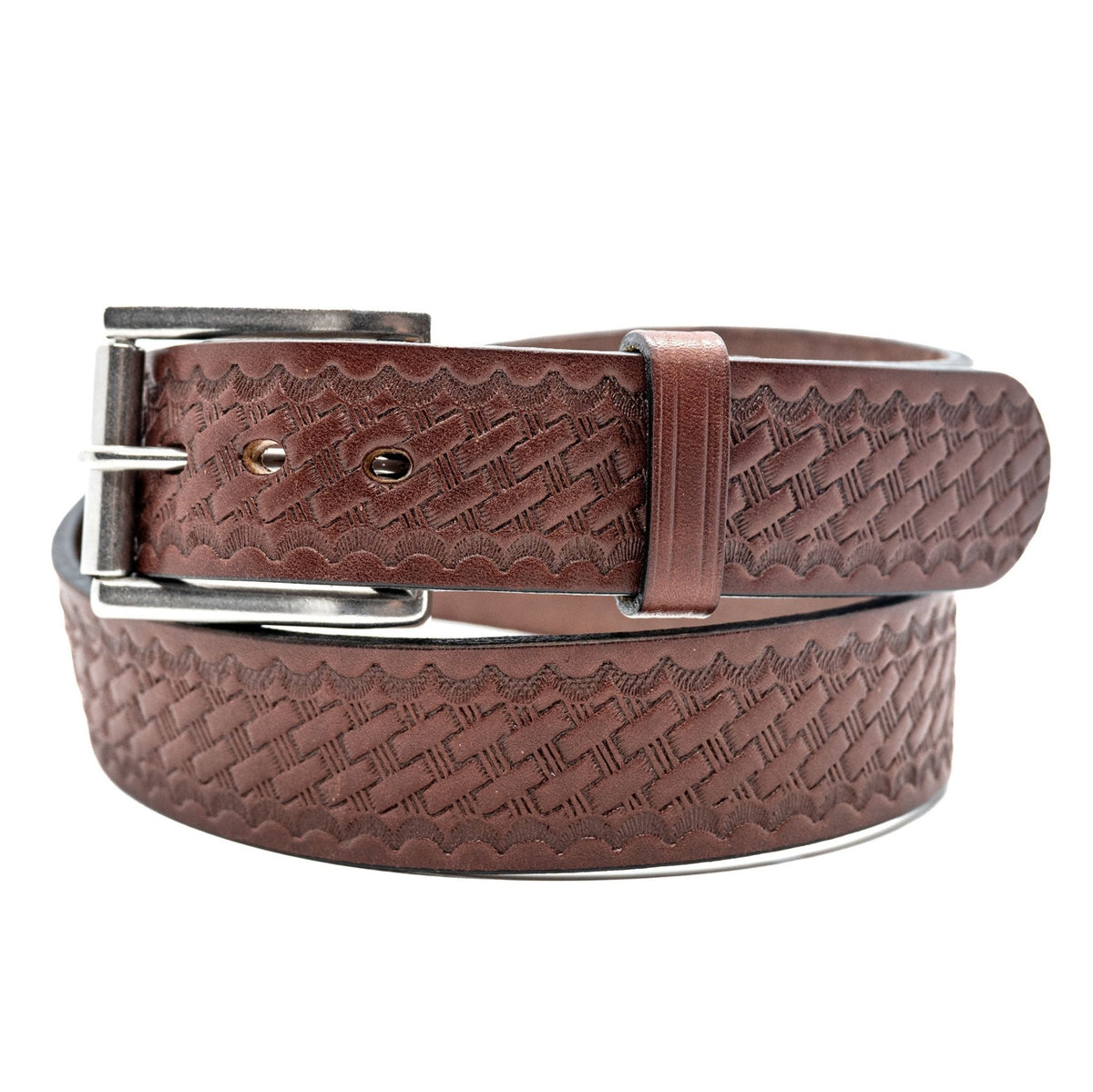 The Sheriff: Brown Basket Weave Heavy Duty Leather Belt - 1.5" - TheBeltShoppe.com