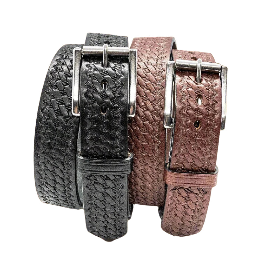 The Sheriff: Brown Basket Weave Heavy Duty Leather Belt - 1.5" - TheBeltShoppe.com