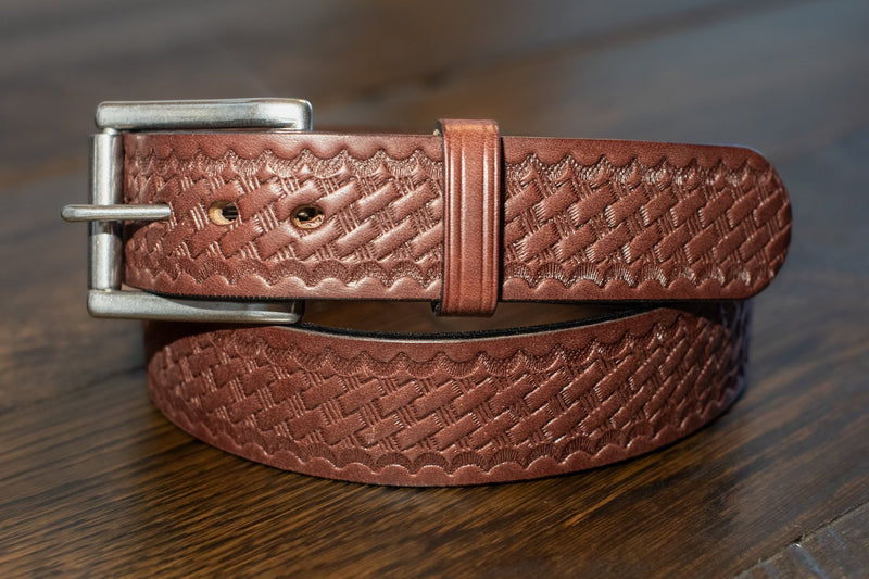The Sheriff: Brown Basket Weave Heavy Duty Leather Belt - 1.5" - TheBeltShoppe.com