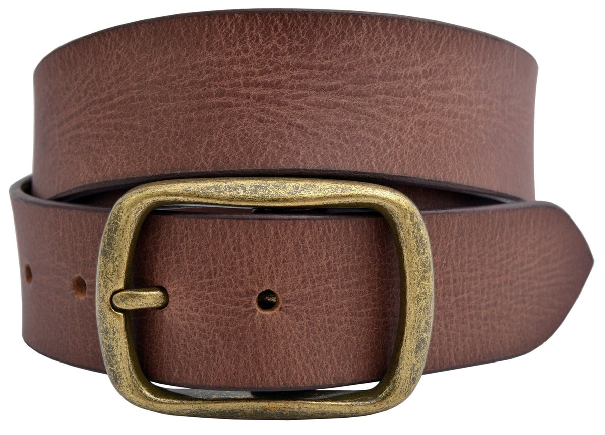 The Steamboat: Distressed Buffalo Leather Belt Center Bar Buckle - 1.5" - TheBeltShoppe.com