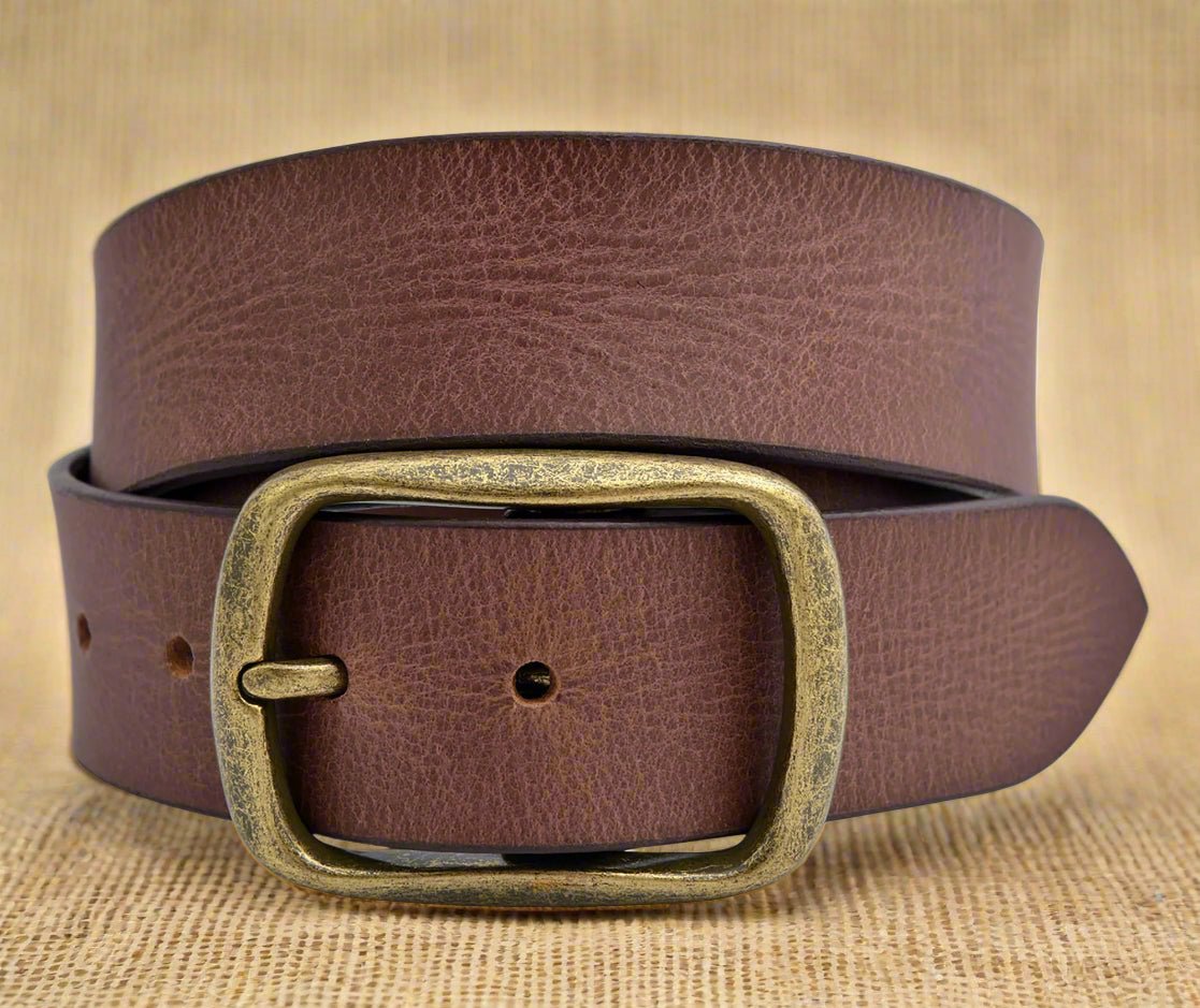 The Steamboat: Distressed Buffalo Leather Belt Center Bar Buckle - 1.5" - TheBeltShoppe.com