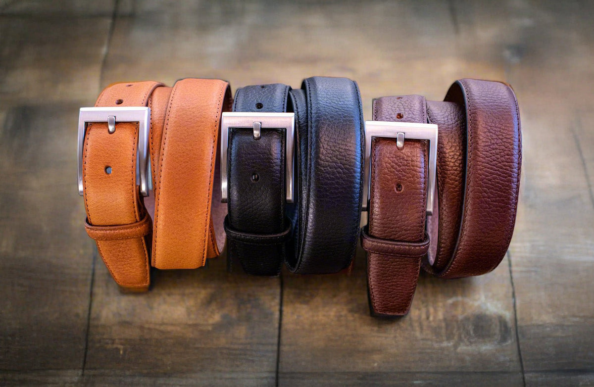 Pebble Grain Buffalo Leather Dress Belt 1.25