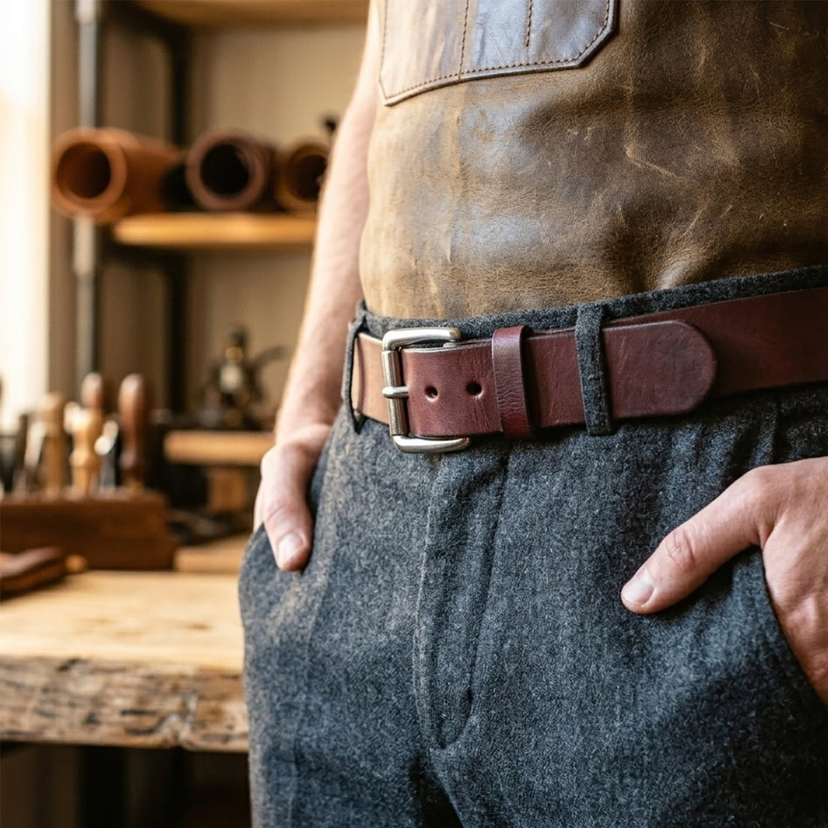 The Workhorse: Max Thickness Harness Brown Leather Belt - 1.5" - TheBeltShoppe.com