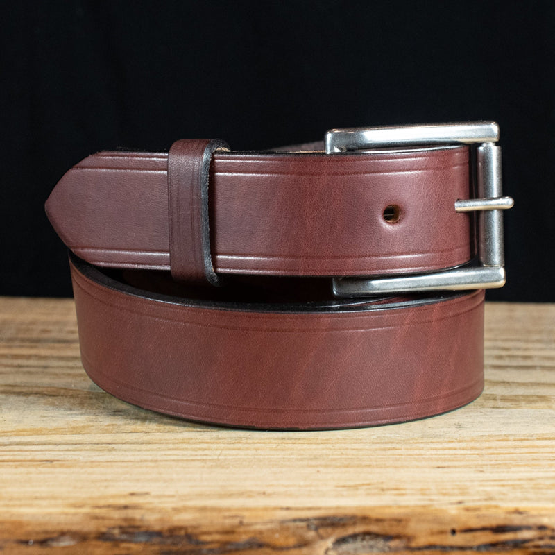 The Wrangler: Brown Creased Edge Heavy Duty Leather Belt - 1.5" - TheBeltShoppe.com