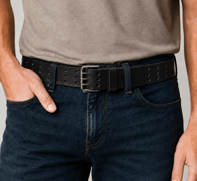 Triple Prong Leather Belt - Black - TheBeltShoppe.com