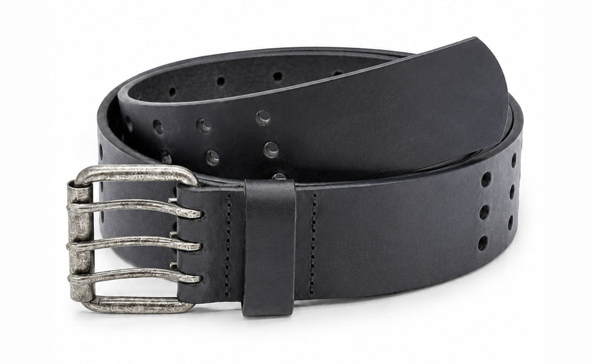 Triple Prong Leather Belt - Black - TheBeltShoppe.com