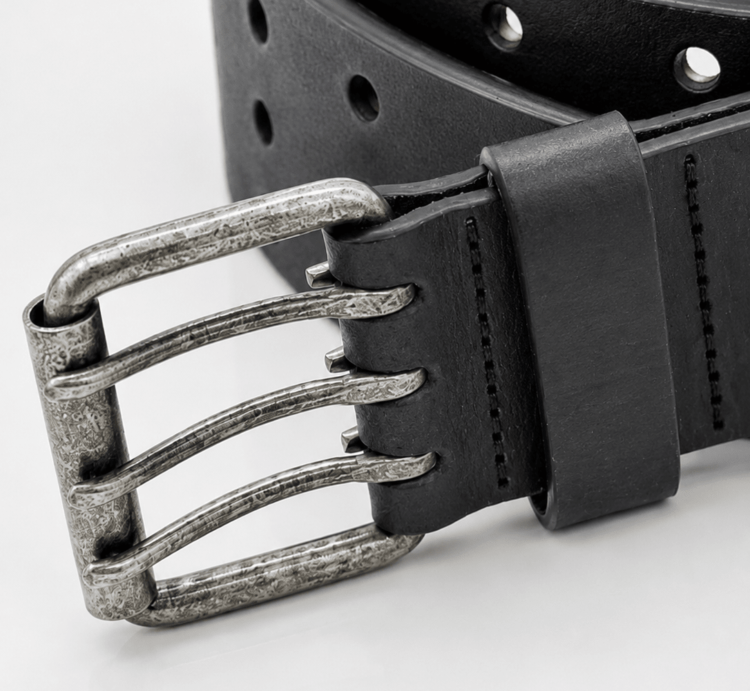 Triple Prong Leather Belt - Black - TheBeltShoppe.com