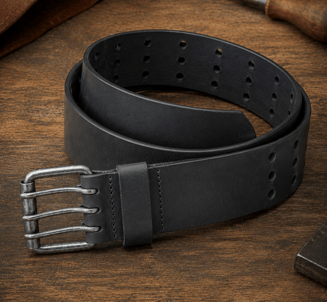 Triple Prong Leather Belt - Black - TheBeltShoppe.com