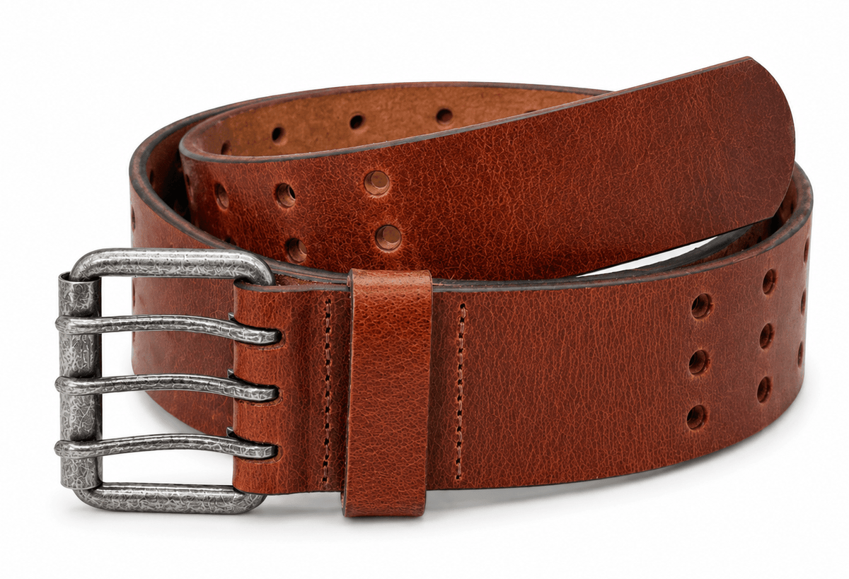 Triple Prong Leather Belt - Chestnut - TheBeltShoppe.com
