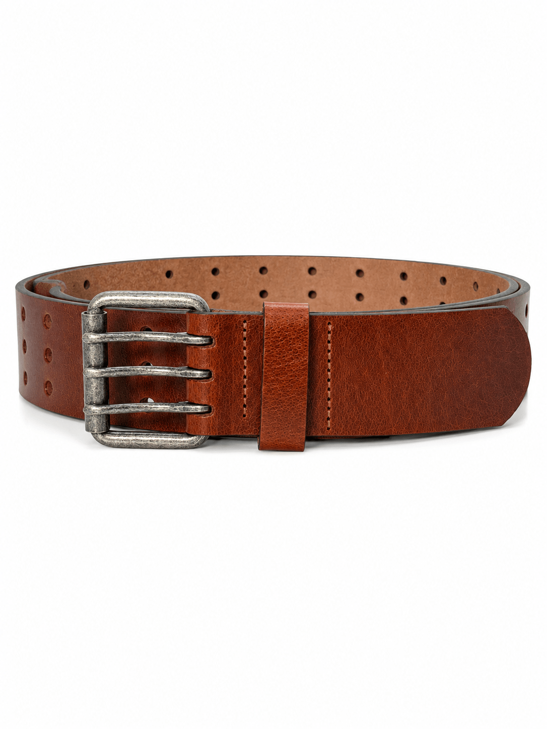 Triple Prong Leather Belt - Chestnut - TheBeltShoppe.com