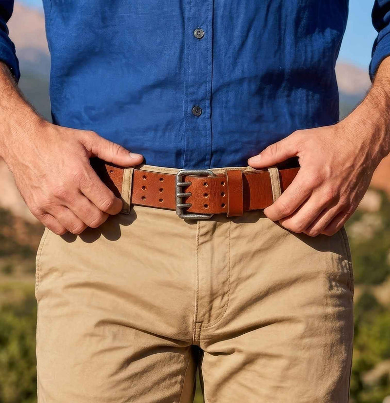 Triple Prong Leather Belt - Chestnut