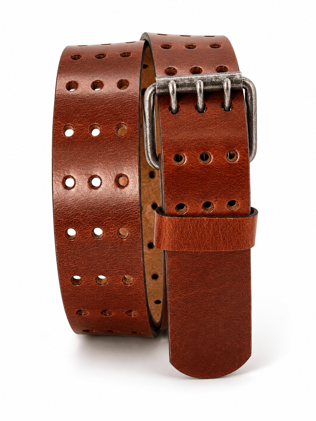 Triple Prong Leather Belt - Chestnut - TheBeltShoppe.com