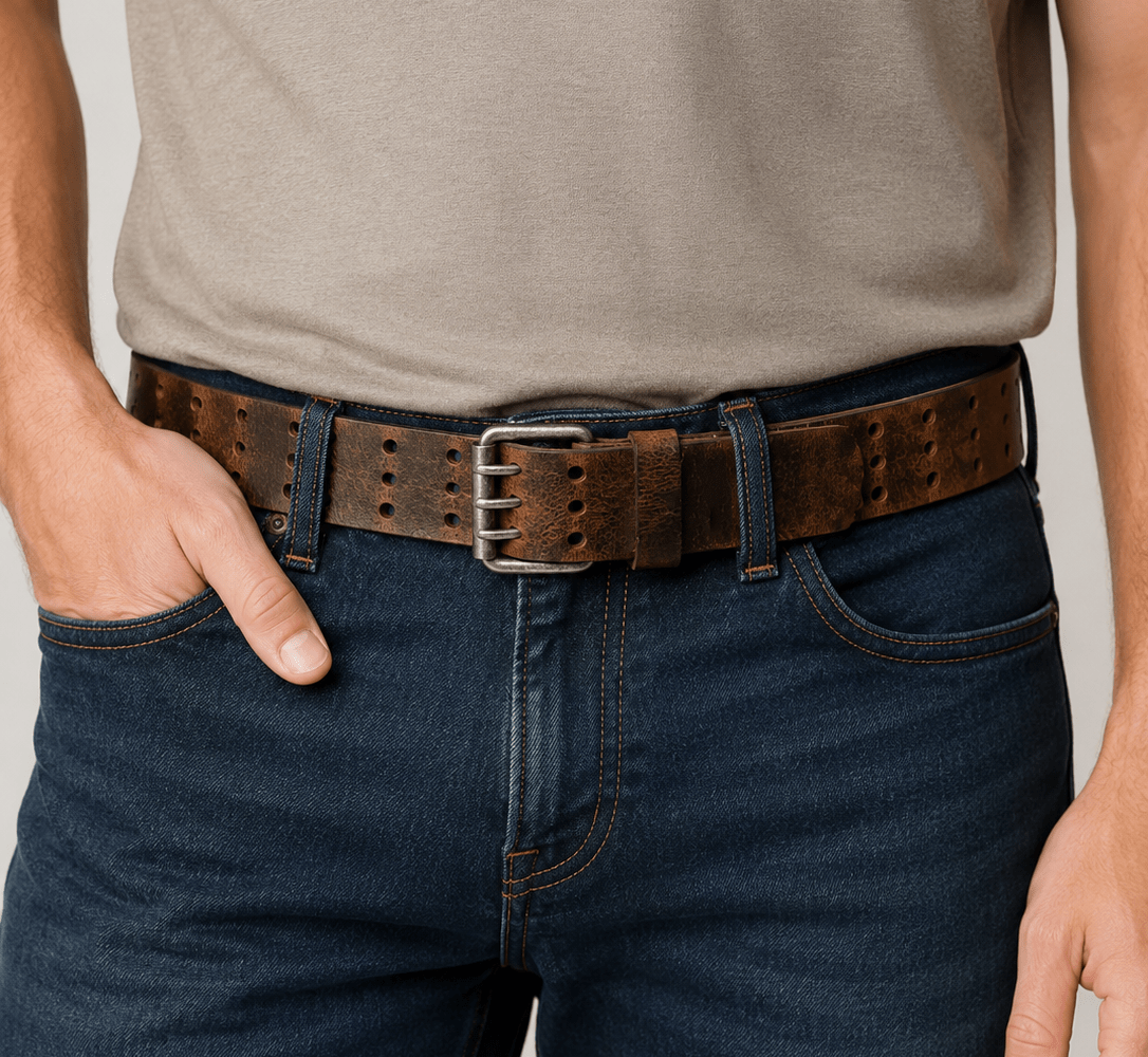 Triple Prong Leather Belt - Crazy Horse Brown - TheBeltShoppe.com