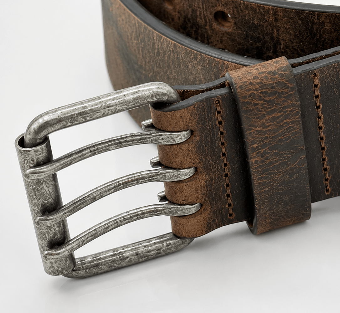 Triple Prong Leather Belt - Crazy Horse Brown - TheBeltShoppe.com