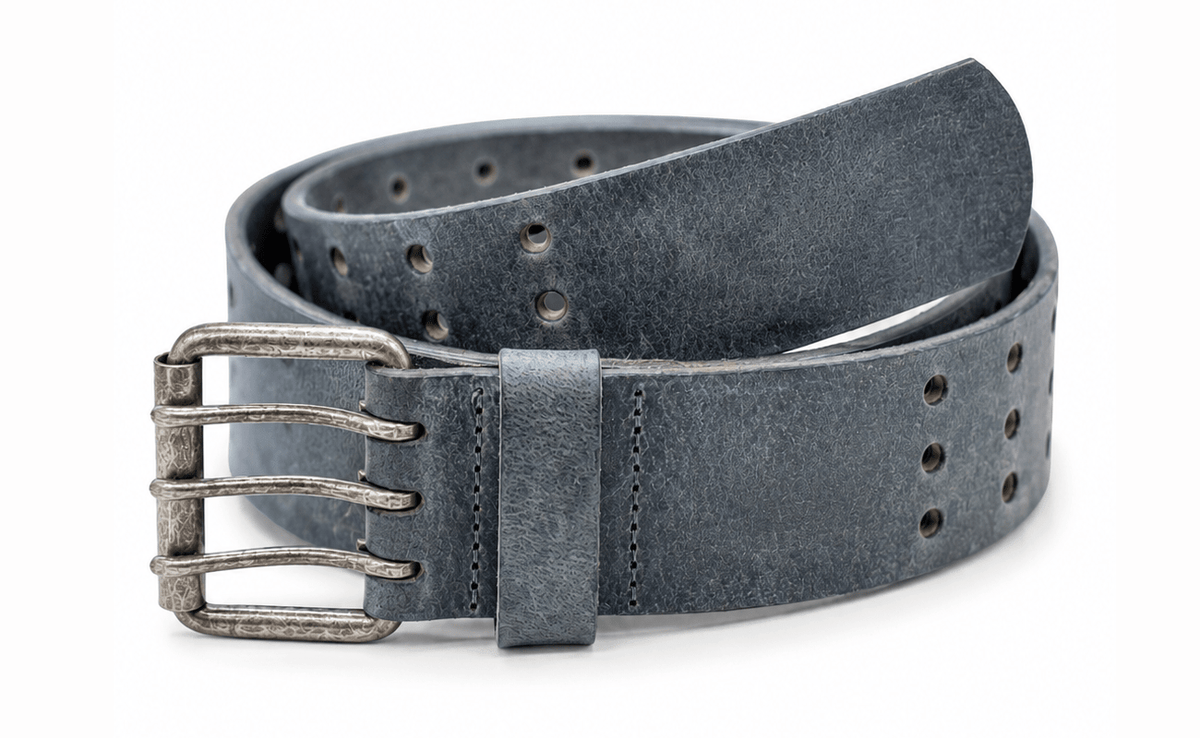Triple Prong Leather Belt - Crazy Horse Gray - TheBeltShoppe.com