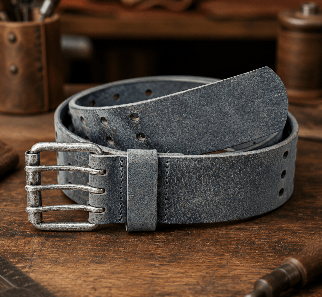 Triple Prong Leather Belt - Crazy Horse Gray - TheBeltShoppe.com