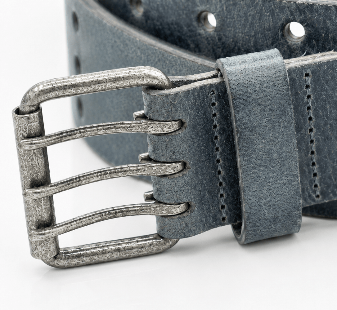 Triple Prong Leather Belt - Crazy Horse Gray - TheBeltShoppe.com