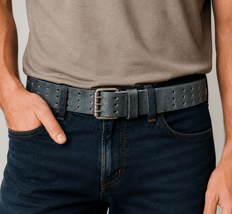 Triple Prong Leather Belt - Crazy Horse Gray - TheBeltShoppe.com