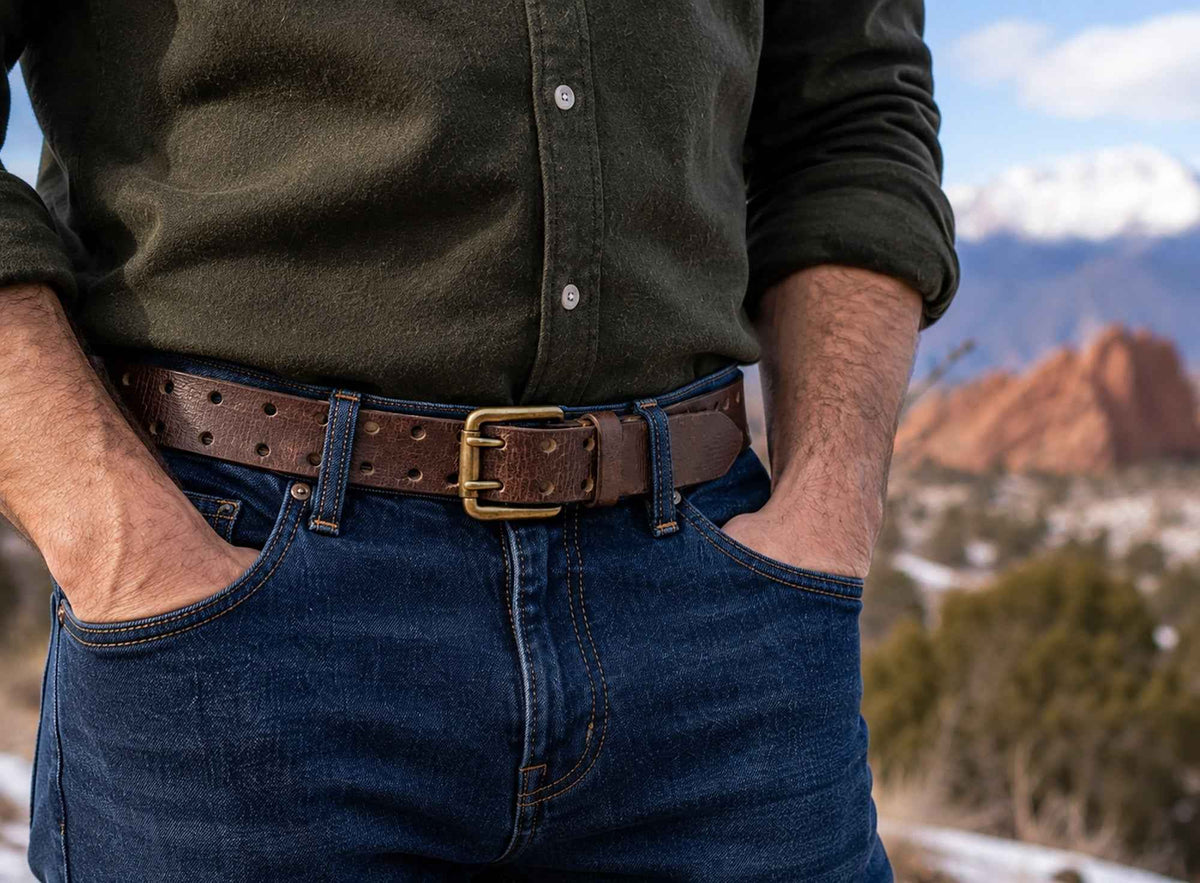 Vintage Brown Double Prong Leather Belt, Full Grain Buffalo - 1.5" - TheBeltShoppe.com