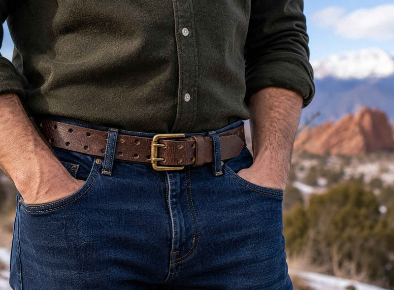 Vintage Brown Double Prong Leather Belt, Full Grain Buffalo - 1.5" - TheBeltShoppe.com