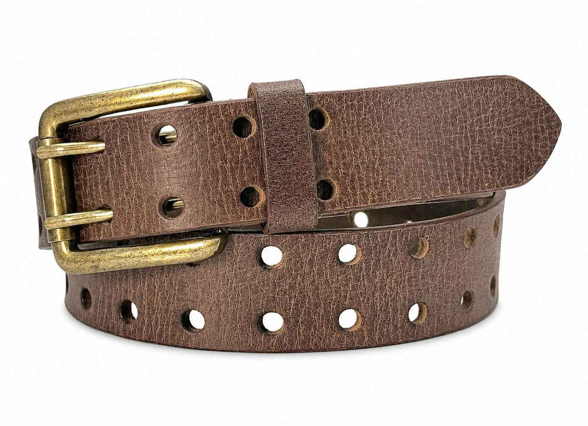Vintage Brown Double Prong Leather Belt, Full Grain Buffalo - 1.5" - TheBeltShoppe.com