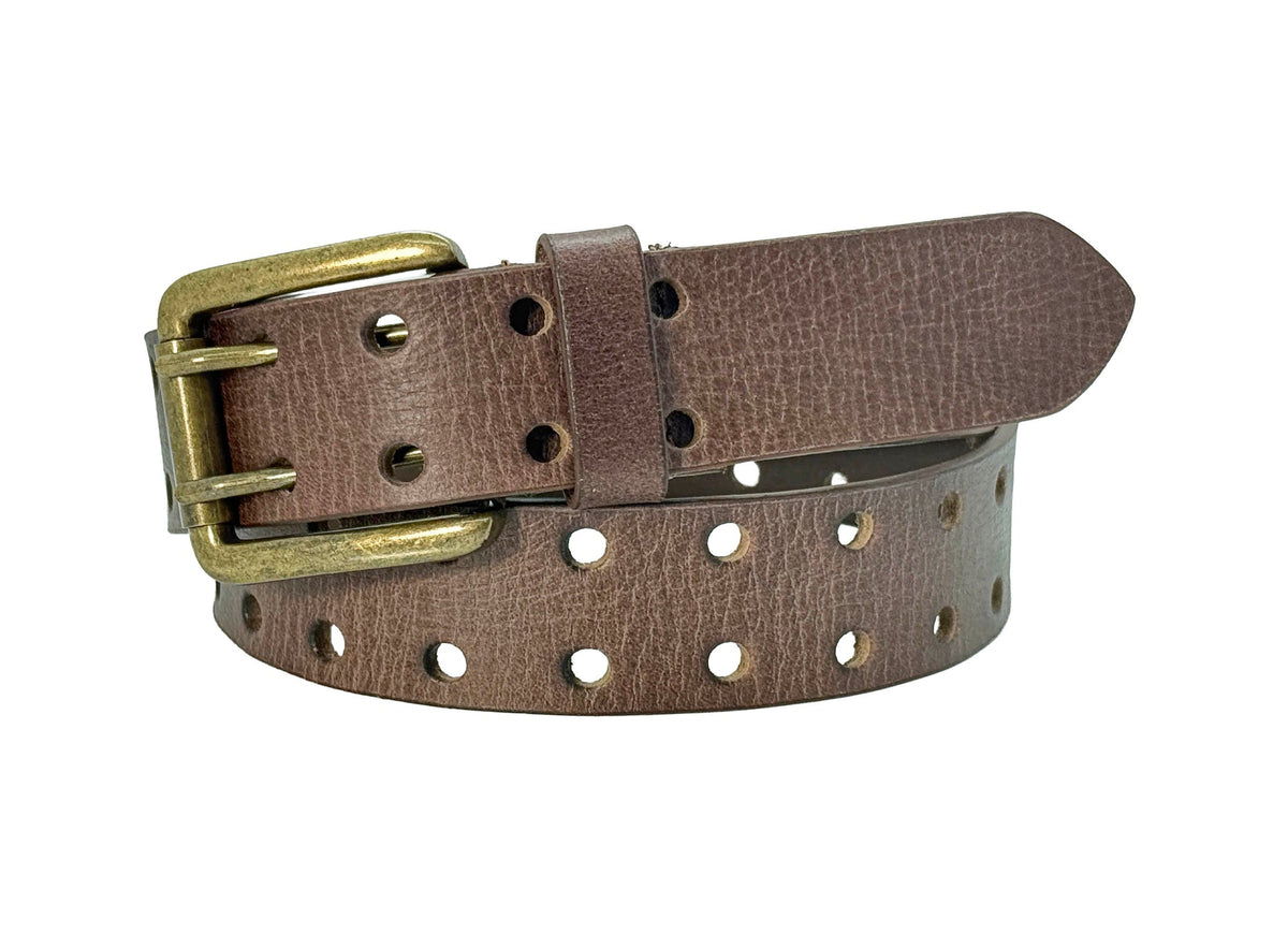 Vintage Brown Double Prong Leather Belt, Full Grain Buffalo - 1.5" - TheBeltShoppe.com