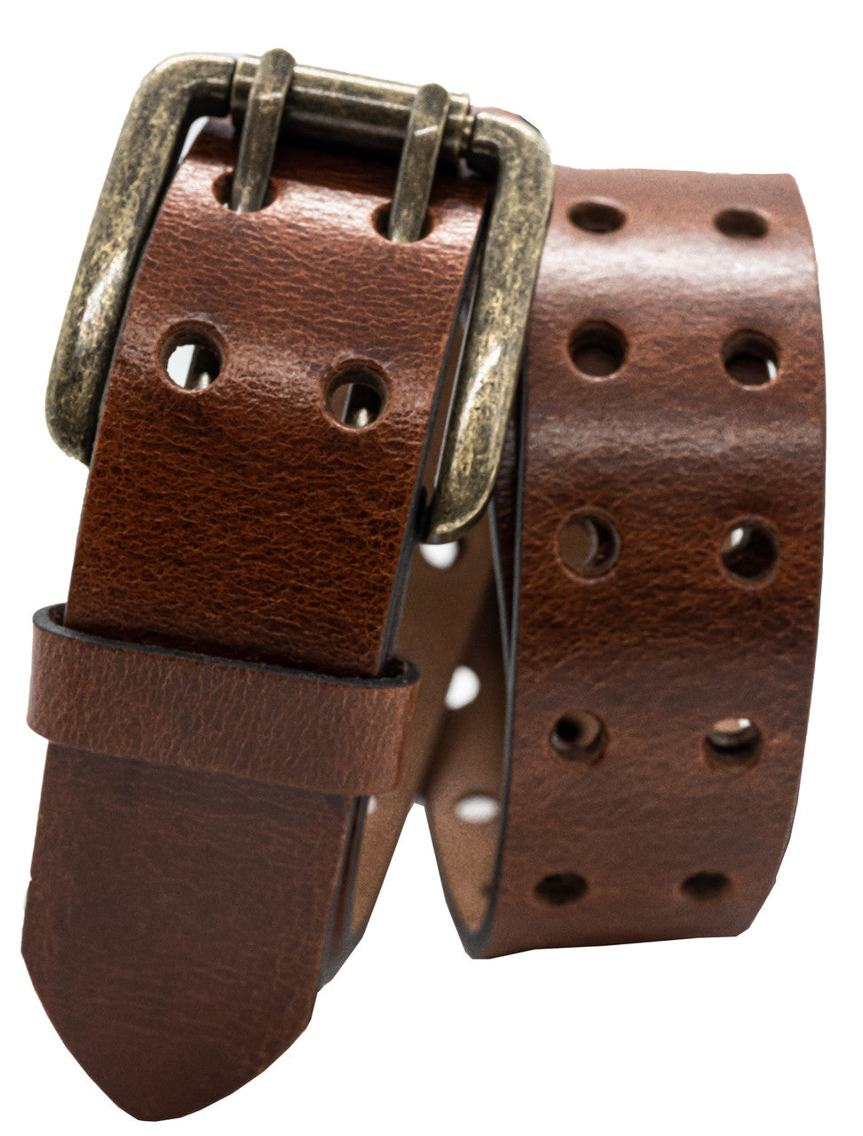 Full Grain Buffalo Leather 2-Hole Jeans Belt - Crunch Finish - Red Brown