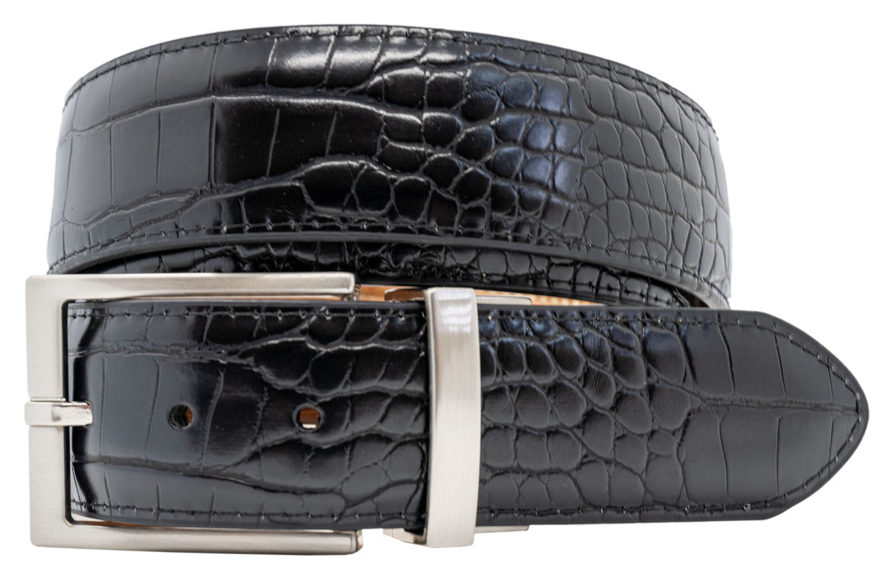 Greg Norman Crocodile Print Reversible Leather Belt - Tan / Black