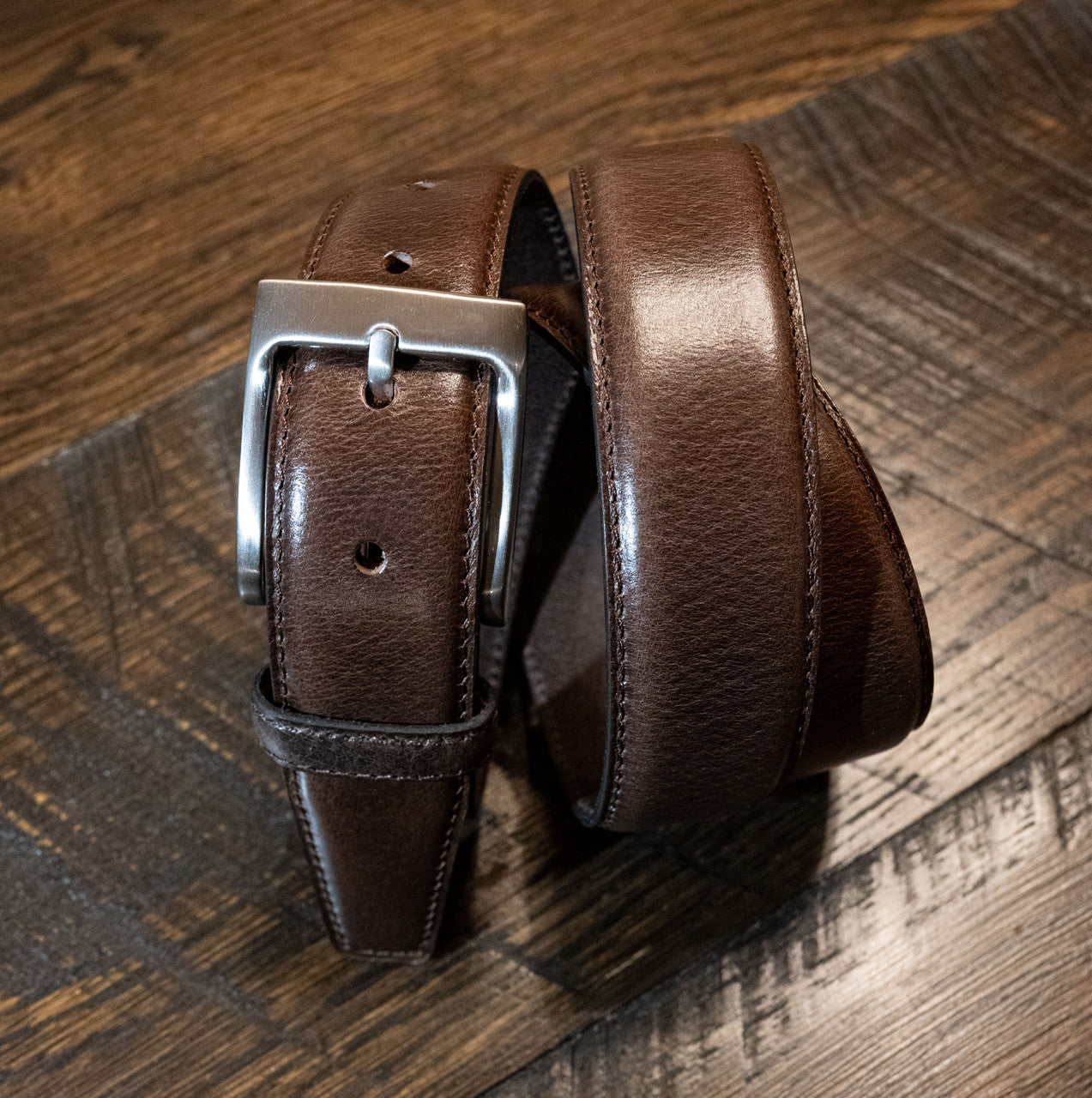 Genuine Buffalo Leather Dress Belt 1-3/8" (35mm) - Brown