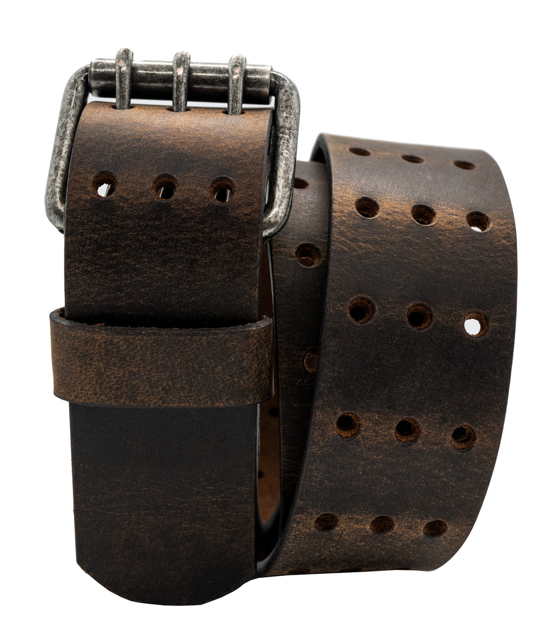 Full Grain Buffalo Leather 3-Hole Jeans Belt - Crazy Horse Brown