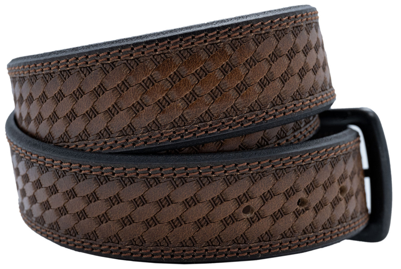 John Deere Bridle Basket Weave Embossed Leather Belt -  Brown - 4576500-200