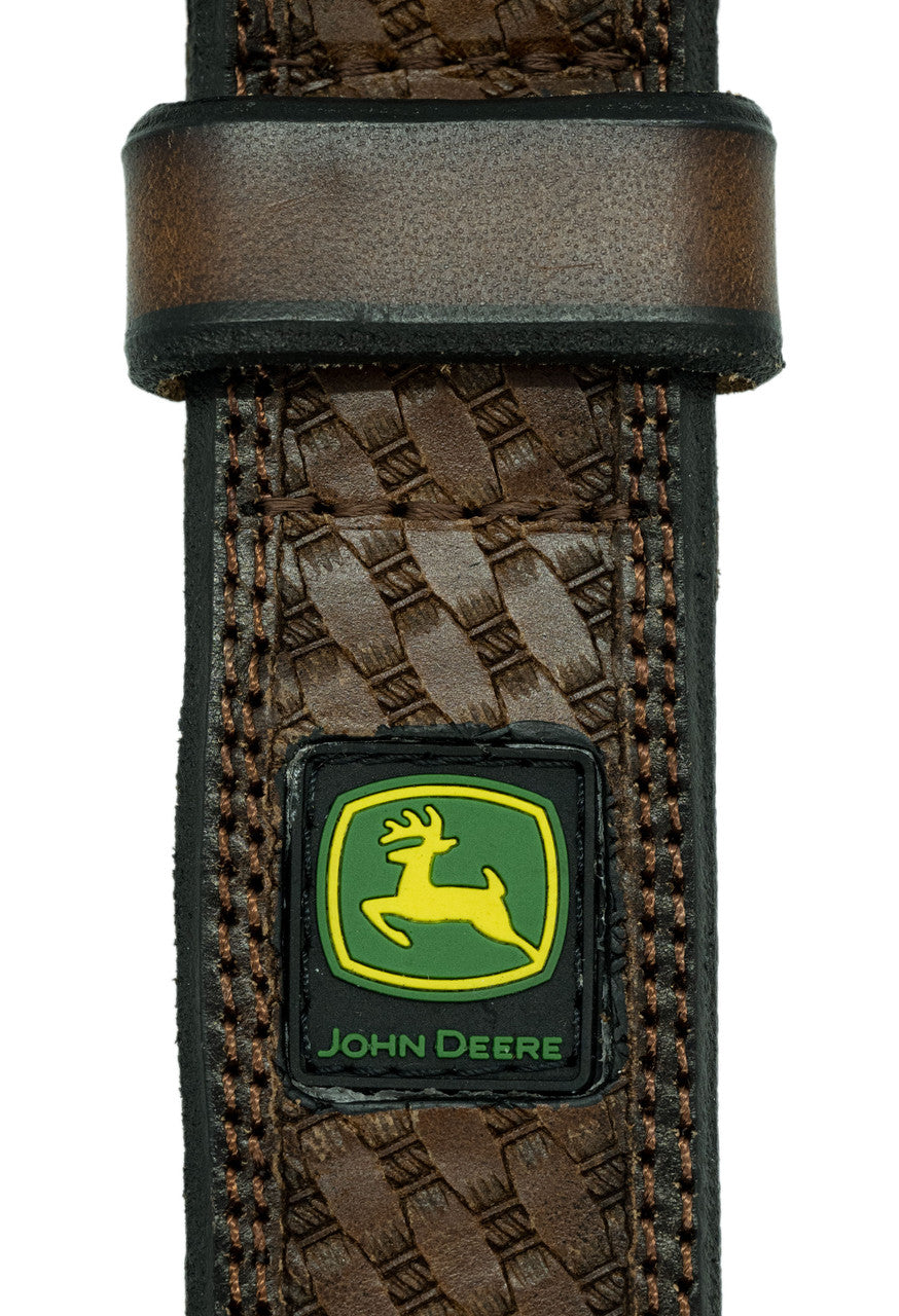 John Deere Bridle Basket Weave Embossed Leather Belt -  Brown - 4576500-200