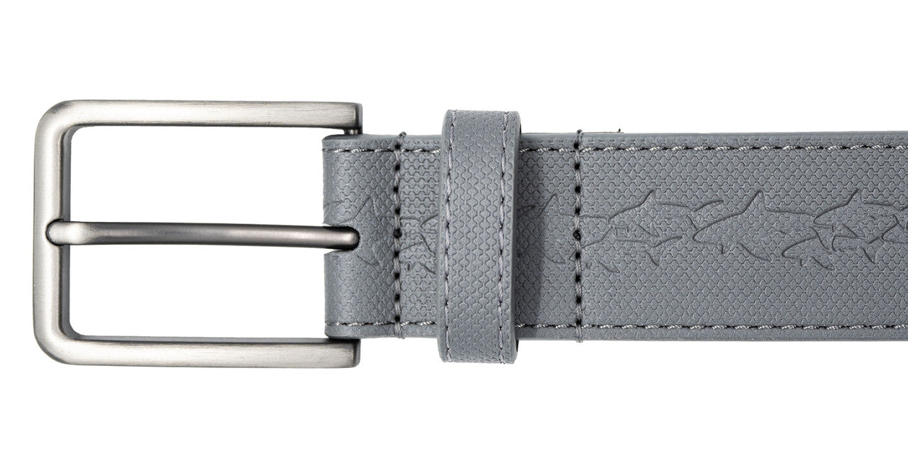 Greg Norman Textured Shark Print Leather Belt - Gray
