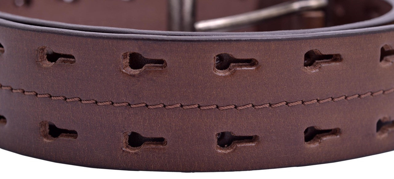 Full Grain Buffalo Leather 2-Hole Keyhole Jeans Belt - Brown