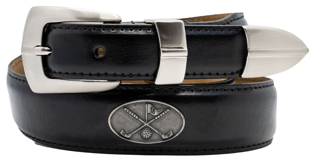 Greg Norman Tapered Leather Golf Belt with Conchos - Black