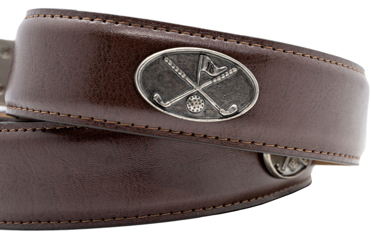 Greg Norman Tapered Leather Golf Belt with Conchos - Brown