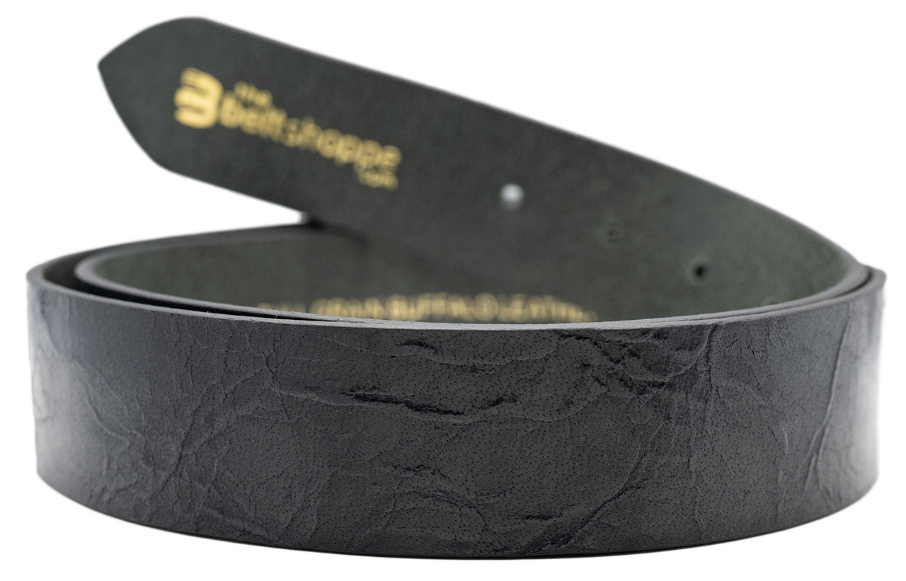 Full Grain Buffalo Leather Crunch Finish Belt Strap  - Black